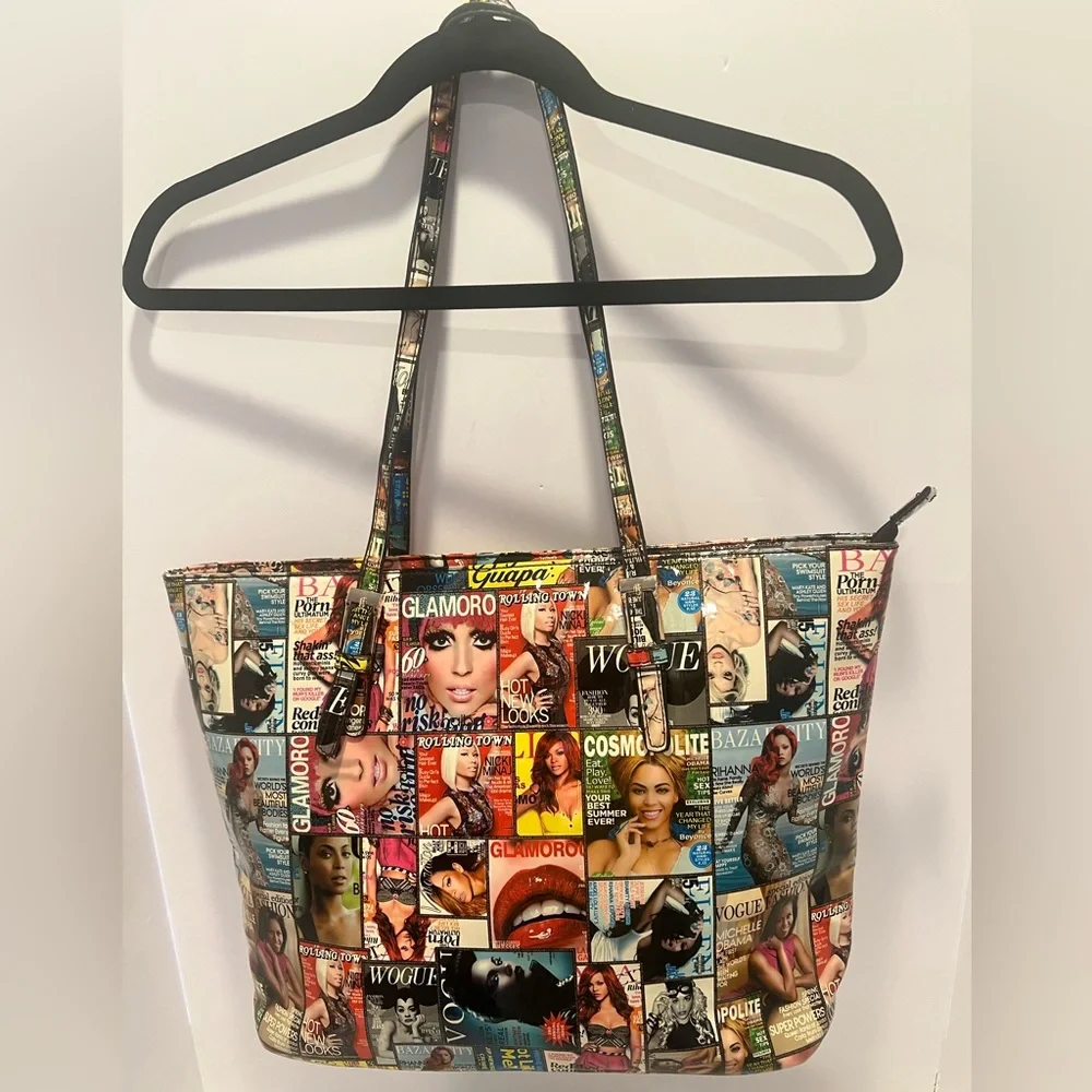 Multicolor Magazine Tote with an Eclectic Collage of Iconic Magazine Covers - Picture 2 of 14